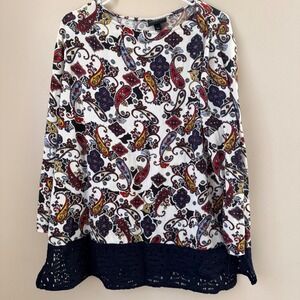 Lane Bryant Womens Paisley Print Long Sleeve Top with Crochet Lace Hem 14/16